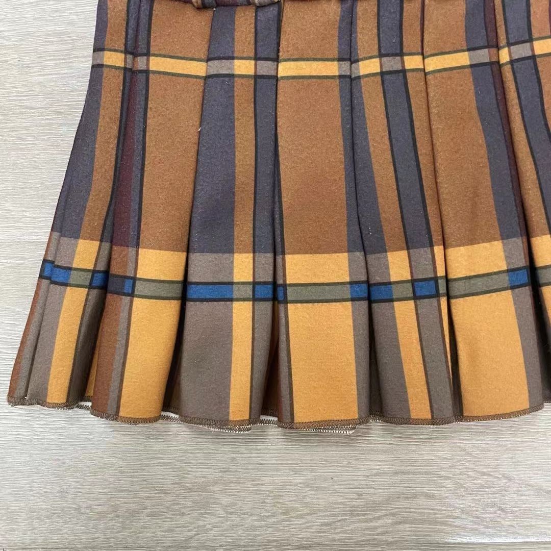 Plaid Woolen Skirt Women Autumn Winter Thickening Zipper Skirt Plaid Retro A  line Pleated Skirt in Skirts