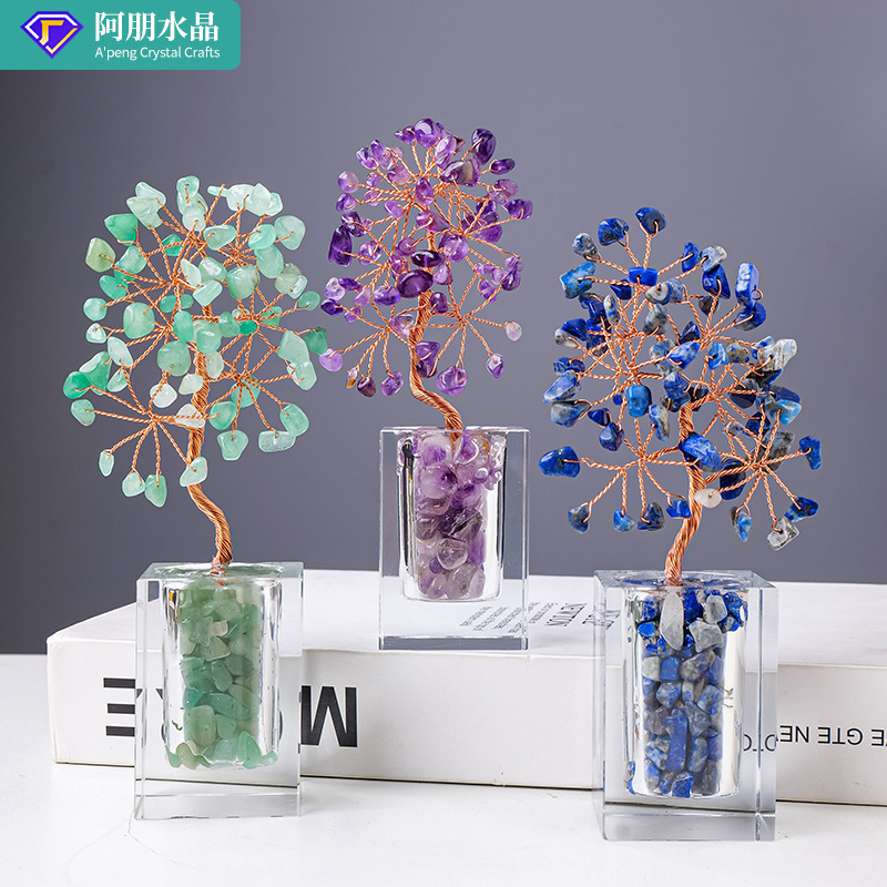 Natural Crystal Money Tree Pink Purple White Crystal Tree Hand-Woven Money Tree Money Tree Home Living Room Decoration