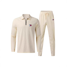 欧美华夫格春 秋 季跨境长袖长裤两件套运动休闲男士翻领拉链套装