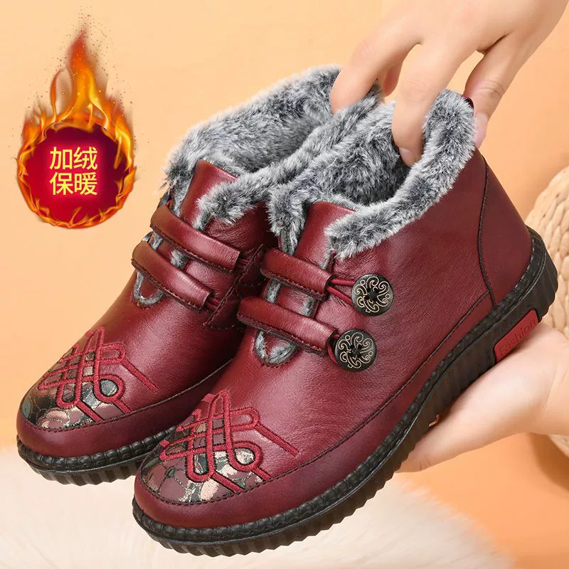 Зимние slip-on сапоги для мамы, утепленная флисом нескользящая обувь, красный/чёрный, EU 35–41