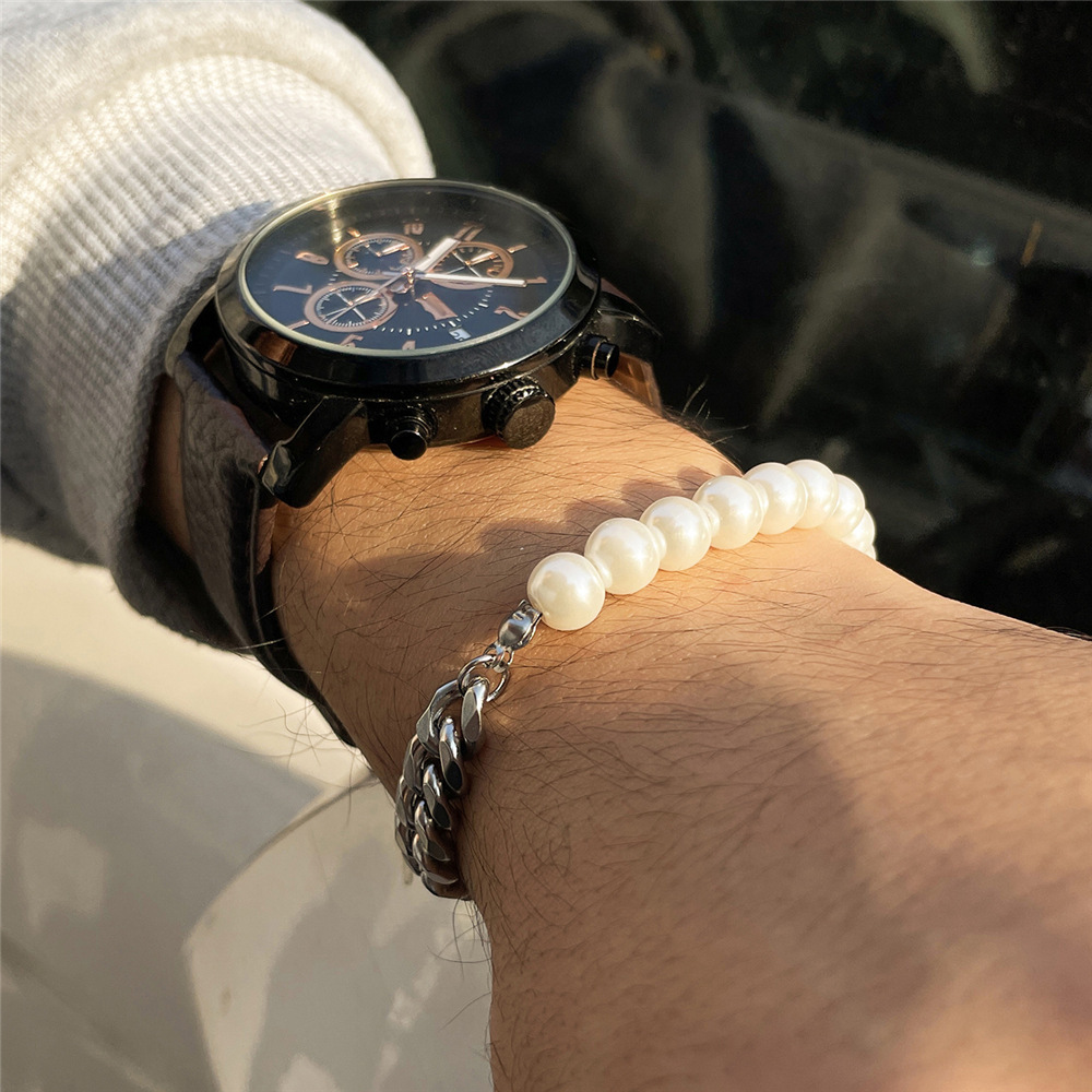 Streetwear Color Block Artificial Pearl Alloy Beaded Plating Unisex Bracelets Necklace display picture 9