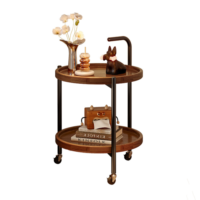 Mesa lateral móvil Sala de estar Hogar Apartamento pequeño con ruedas Mesa de centro pequeña Estante de mesa redonda pequeña de madera maciza Carro redondo