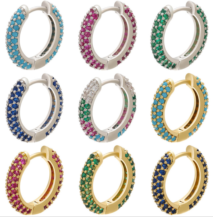 12g Weight Zircon Inlay Material Earrings Classification Micro-inlaid Colored Diamond Earrings Simple And Small Double-sided Zircon Copper Earrings Jewelry Accessories