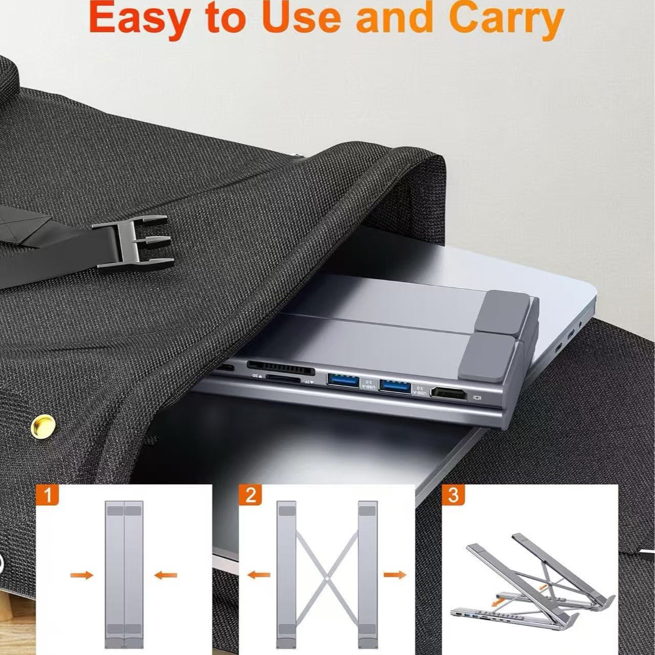 Tipo C portátil soporte de docking 8 puertos plegable de aleación de aluminio portátil computadora tableta soporte de escritorio 4k