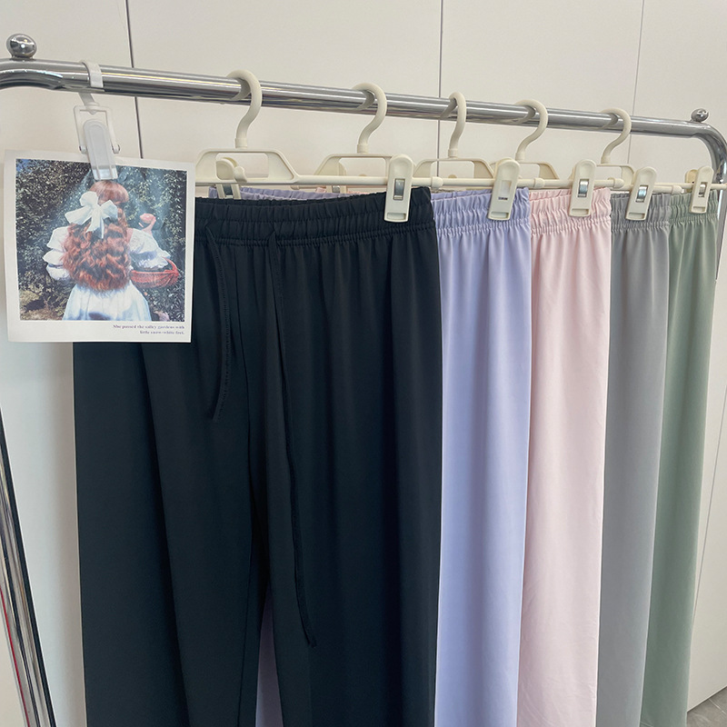 Pantalones de protección solar de seda de hielo, pantalones anchos, cintura alta de verano para niños, adelgazamiento, caída, pantalones rectos casuales simples y versátiles