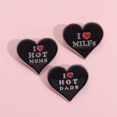 Cross-border new product creative black heart shape alloy brooch personalized English letter short sentence metal badge wholesale