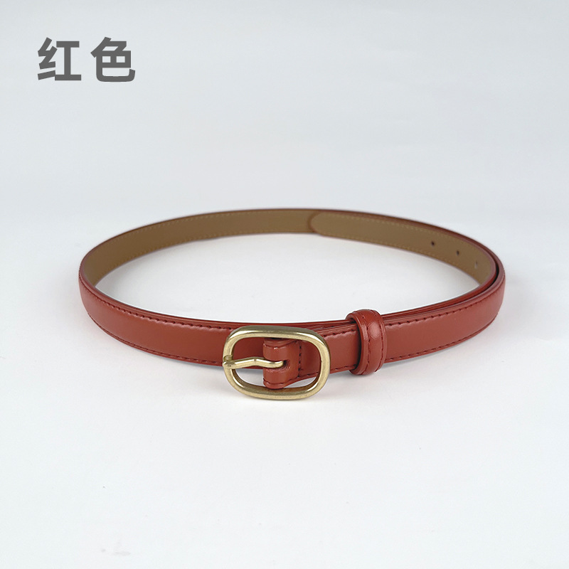 Correa delgada de cuero de las mujeres pantalones casuales pantalones vaqueros estilo coreano de moda todo partido simple de cuero de vaca cinturón de las mujeres