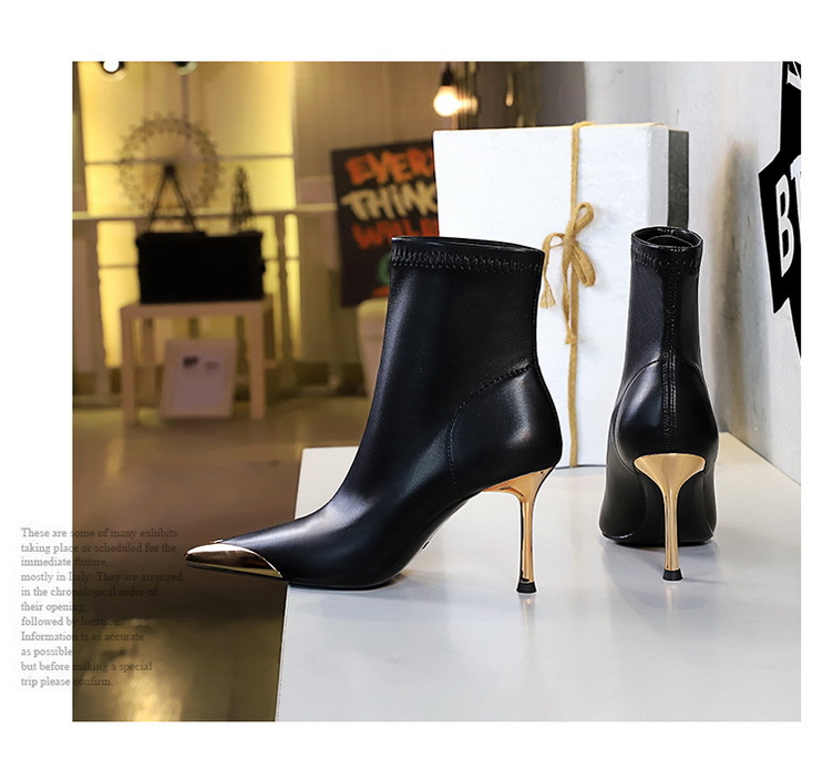 ShoeGlobe 319-11 European And American Style Winter Thin Super High Heel Women's Metal Pointed Iron Toe Fashion Short Boots_voghion.com