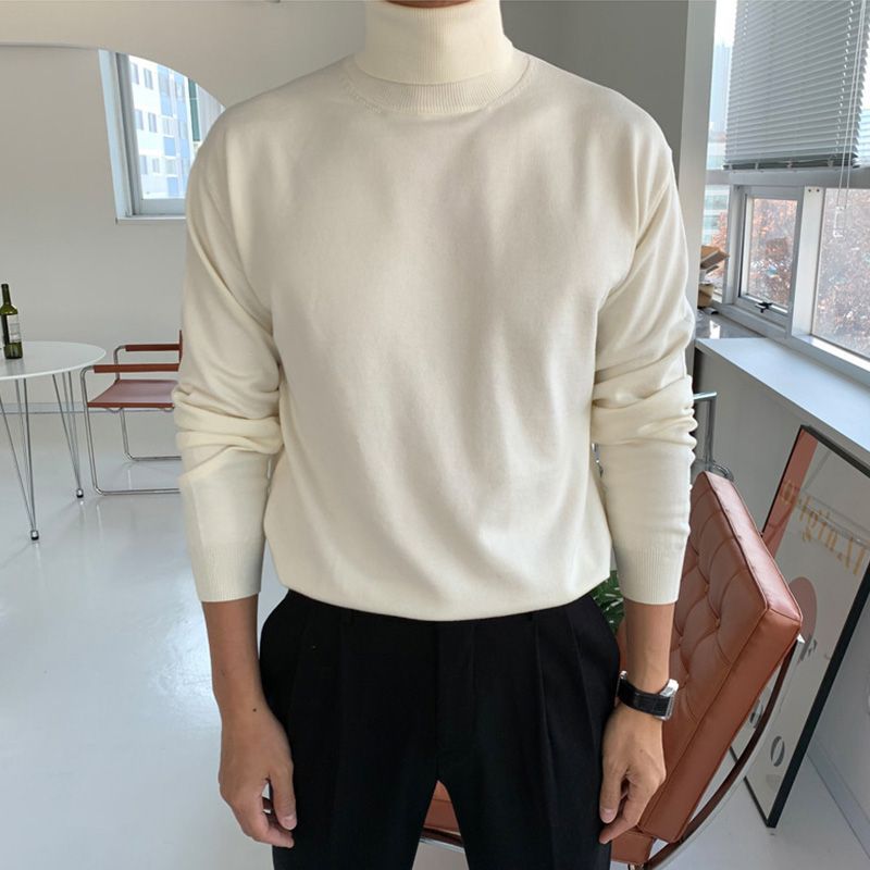Men's Slim Fit Turtleneck Sweater – Korean-Inspired, Solid Color, Long Sleeve Pullover (M-3XL, Black/White/Apricot/Brown/Camel_voghion.com