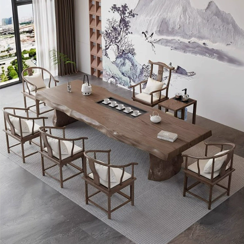 Нестандартный новый чайный столик из массива дерева в китайском стиле, большой чайный столик для гостиной, домашний чайный столик, стол и стулья из натурального дерева, чайный столик в стиле дзен.