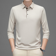 新款无痕长袖polo衫男款弹力高级感秋冬宽松免烫翻领百搭男式上衣