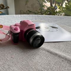 番犬のぬいぐるみの笑顔カメラのリボン