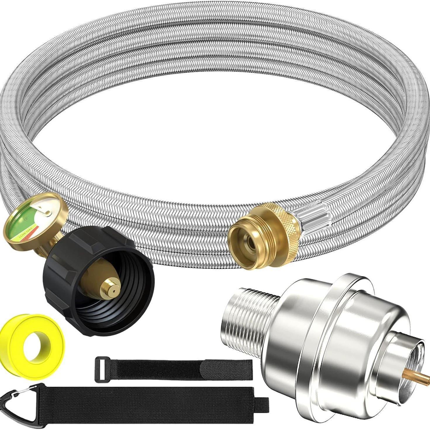 Трубка для подключения пропанового газа QCC 5-40 фунтов, Северная Америка, нержавеющая сталь, оплетка из проволоки, для портативного гриля на 1 фунт, 6 футов