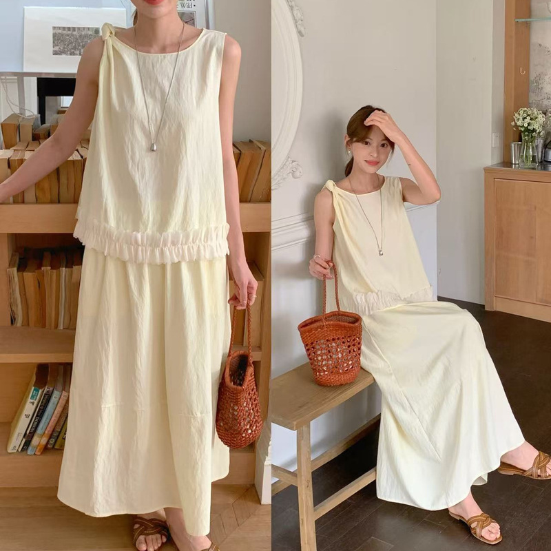 South Korea's Dongdaemun 2025 New Summer Style French Vest Lace Top + Skirt Large Size Suit with Lining