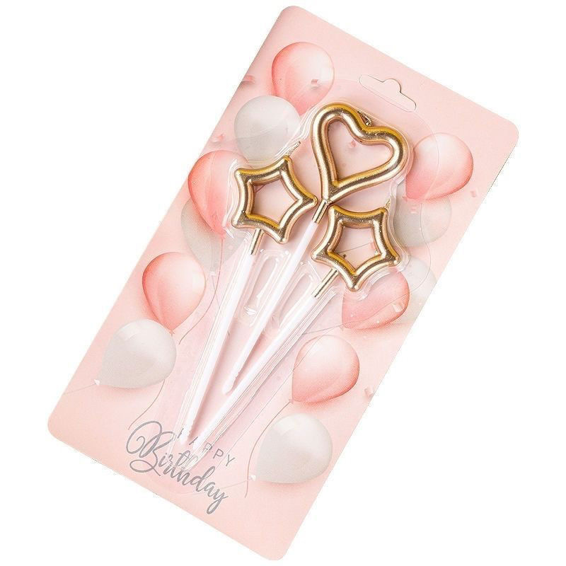 Velas de cumpleaños, estrellas, hadas, palos de amor, pastel de fiesta, vestido de boda brillante