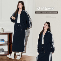 韩系少女感蕾丝拼接卫衣半身裙两件套胖mm大码宽松显瘦套装66051