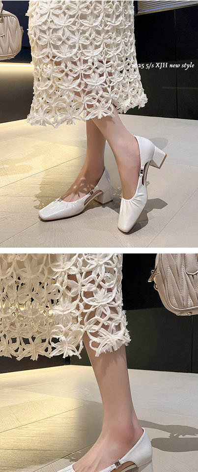 Giày Mary Jane nữ mũi vuông gót thô 3–6 cm, phối nơ, kiểu mới dễ phối đồ — Màu bạc, Màu trắng be, Màu vàng chi tiết 9
