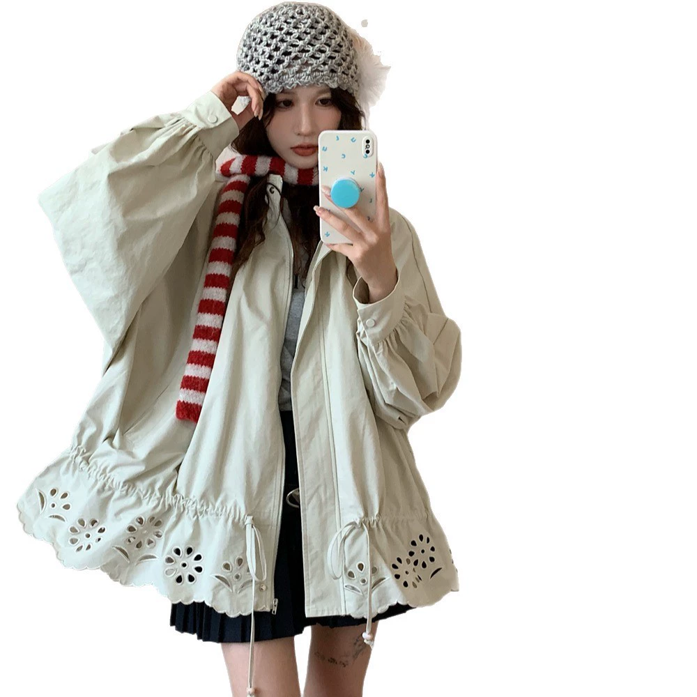 Brand spring design trench coat, jacket, Korean style, drawstring, oversize