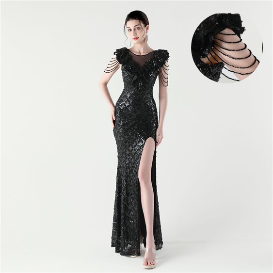 33338 # 2025 New Floral Style Mesh See-Through High Slit Mermaid Evening Dress