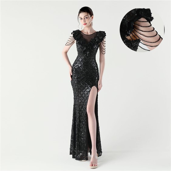 33338 # 2025 New Floral Style Mesh See-Through High Slit Mermaid Evening Dress 33338 # 2025 New Floral Style Mesh See-Through High Slit Mermaid Evening Dress