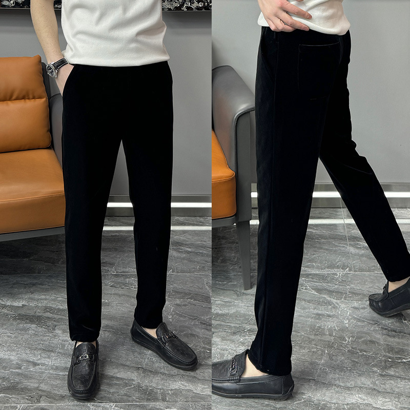 Spring and Autumn new men's fashion gold velvet solid color NET version straight pants casual versatile black comfortable casual suit pants