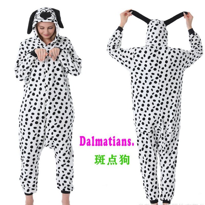 Autumn and Winter Student Cute Flannel Dalmatians One-piece Pajamas Children Men and Women Animal Cartoon Couple Home Clothes
