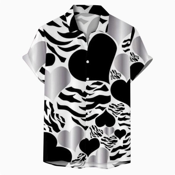 2025 Cross-border Foreign Trade Hawaiian Holiday Style Top Valentine's Day Hong Kong Style Short-sleeved Men's Hot-selling Lapel Shirt