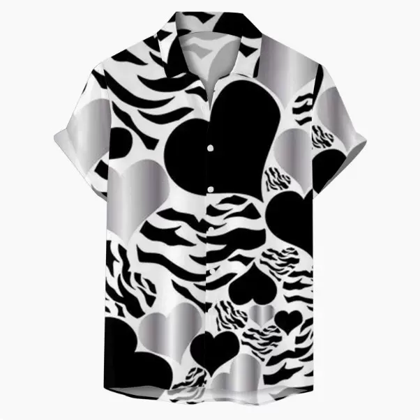 2025跨境外贸夏威夷度假风上衣情人节港风短袖男士热卖款翻领衬衫