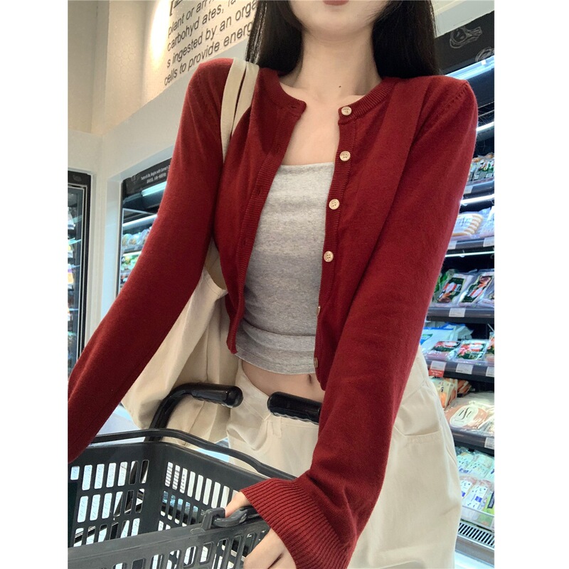 Red Cardigan Women's Autum Knitwear Jacket Petite Slimming Look Black Knitwear with Short Top Red Cardigan Women's Autum Knitwear Jacket Petite Slimming Look Black Knitwear with Short Top