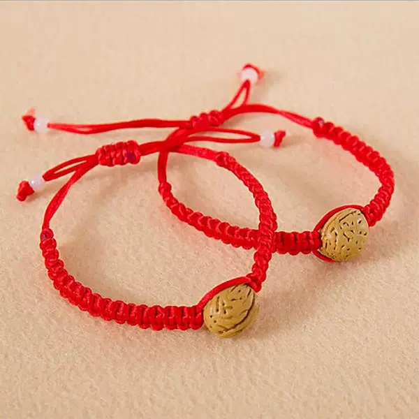 Handmade Pisces Peach Walnut Basket Leather Rope Red String Bracelet for the Year of the Zodiac, Popular Small Gift for the Dragon Boat Festival