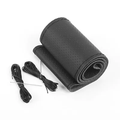 Wheel Cover, Sweat-Absorbent, Breathable, Non-Slip, Steering wheel cover - microfiber-leather-full-hole-black-thread-default-item