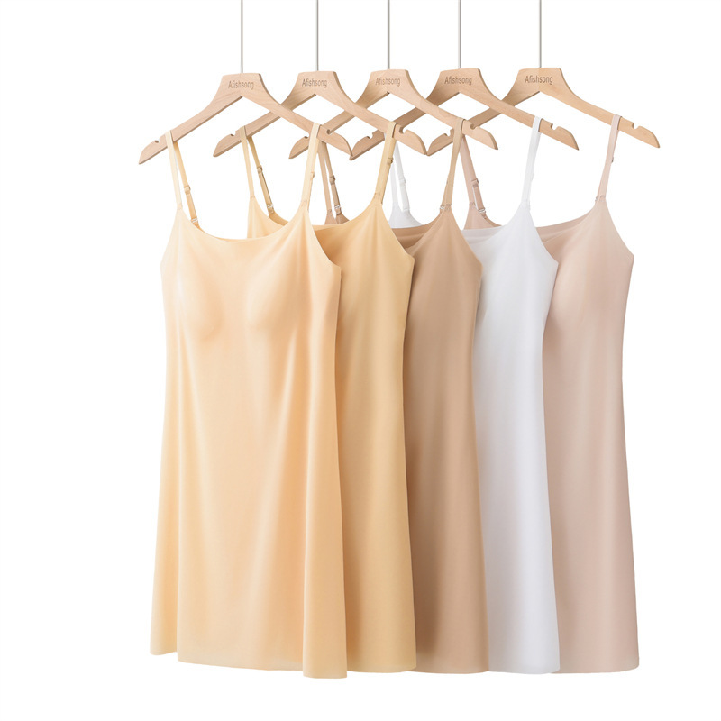 Special Deep Skin Cheongsam Lining Ultra-thin Summer Ice Silk Non-marking Slip Skirt with Chest Pad Anti-slip Petticoat Nightdress