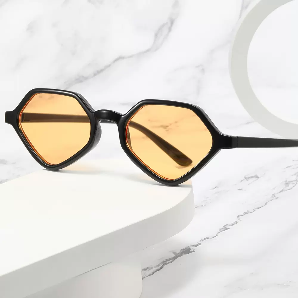 2023跨境新款个性小框女士太阳镜 多色炫彩批发爆款多边形墨镜男