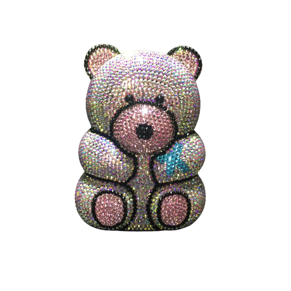 Bolsa de diamante de dibujos animados Teddy Bear metal de cristal bolsa de cena de diamantes hecha a mano AliExpress bolsa de dama de color blanco
