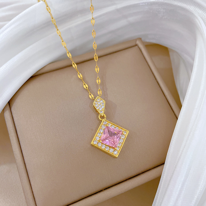 【钛钢】微镶项链耳环套装轻奢菱形吊坠个性气质宴会耳饰项饰组合详情7