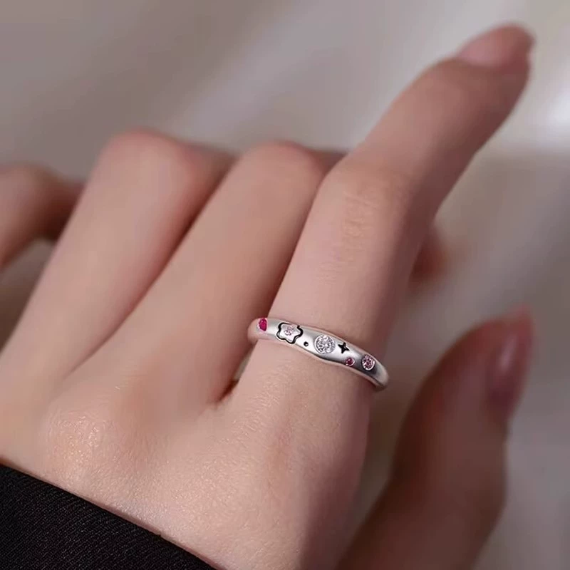 Серебряный браслет, расписное креативное дизайнерское кольцо с цветочным узором
