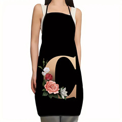 跨境熱銷字母印花系列圍裙創意鮮花字母圖案廚房防污圍裙情人節