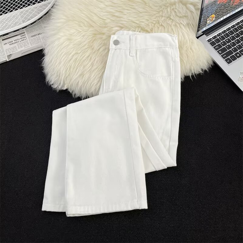 White Washed Distressed Jeans Loose Straight Leg Casual Wide Leg Trousers American Street Style Trendy Workwear mid Waist Blue_mkmklike.com