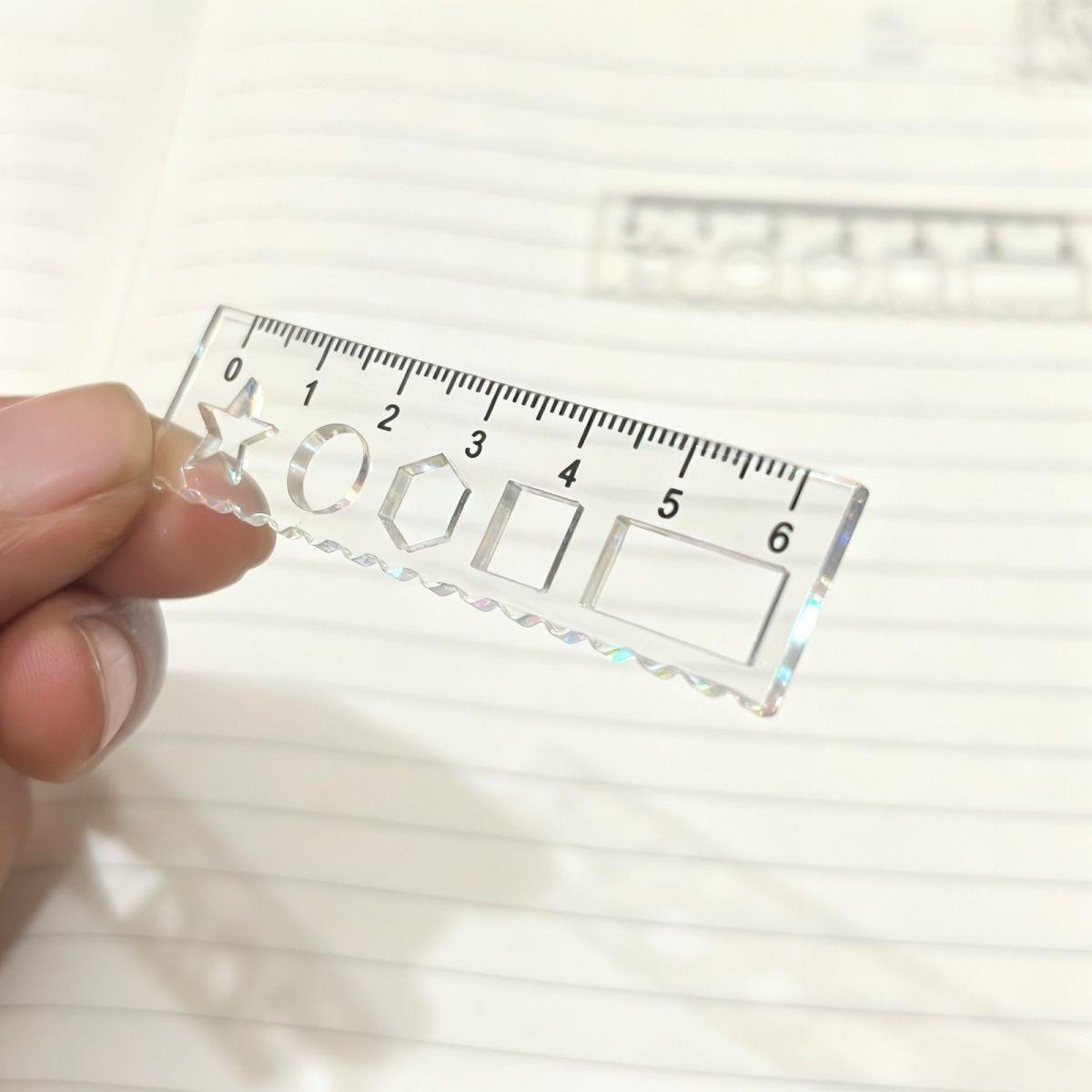 Colgante transparente mini regla de alto valor acrílico regla de palma multifuncional regla recta onda dibujo de estudiantes