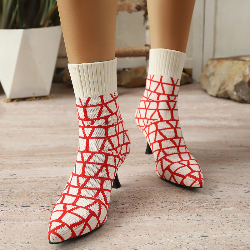 European and American Cross-Border Minimalist Style Elastic Sock Boots for Women, Thin Heel, Large Size Fashion Boots, New Color-Blocking Mid-Calf Slim Boots European and American Cross-Border Minimalist Style Elastic Sock Boots for Women, Thin Heel, Large Size Fashion Boots, New Color-Blocking Mid-Calf Slim Boots