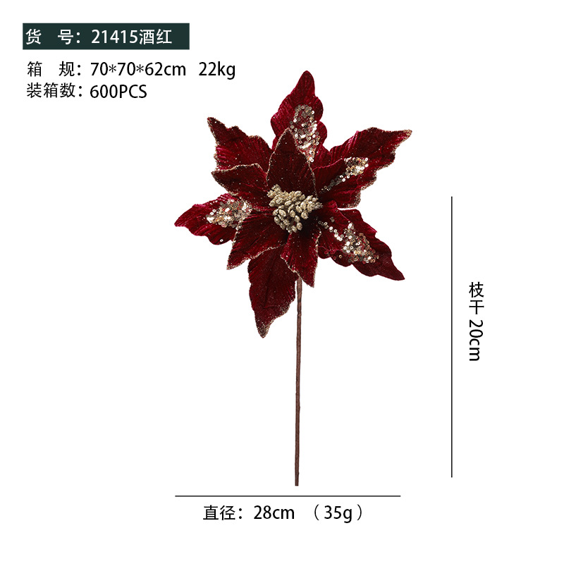23 nuevos productos transfronterizos de alta calidad flores de Navidad tela de vello hecha a mano polvo adhesivo flor de Navidad decoración del árbol de Navidad colgante