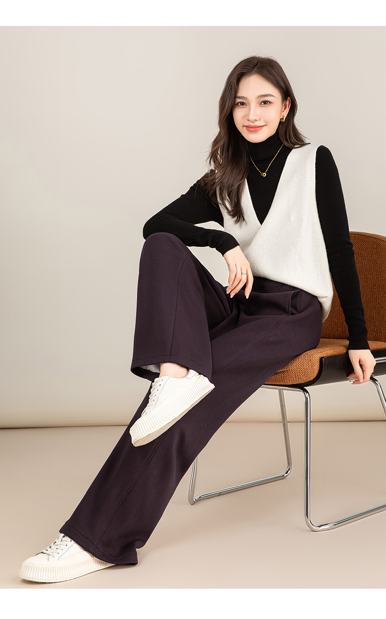 Quần ống rộng nữ cạp cao dáng suông chất Tencel Modal len lót lông cừu — màu tím chi tiết 30