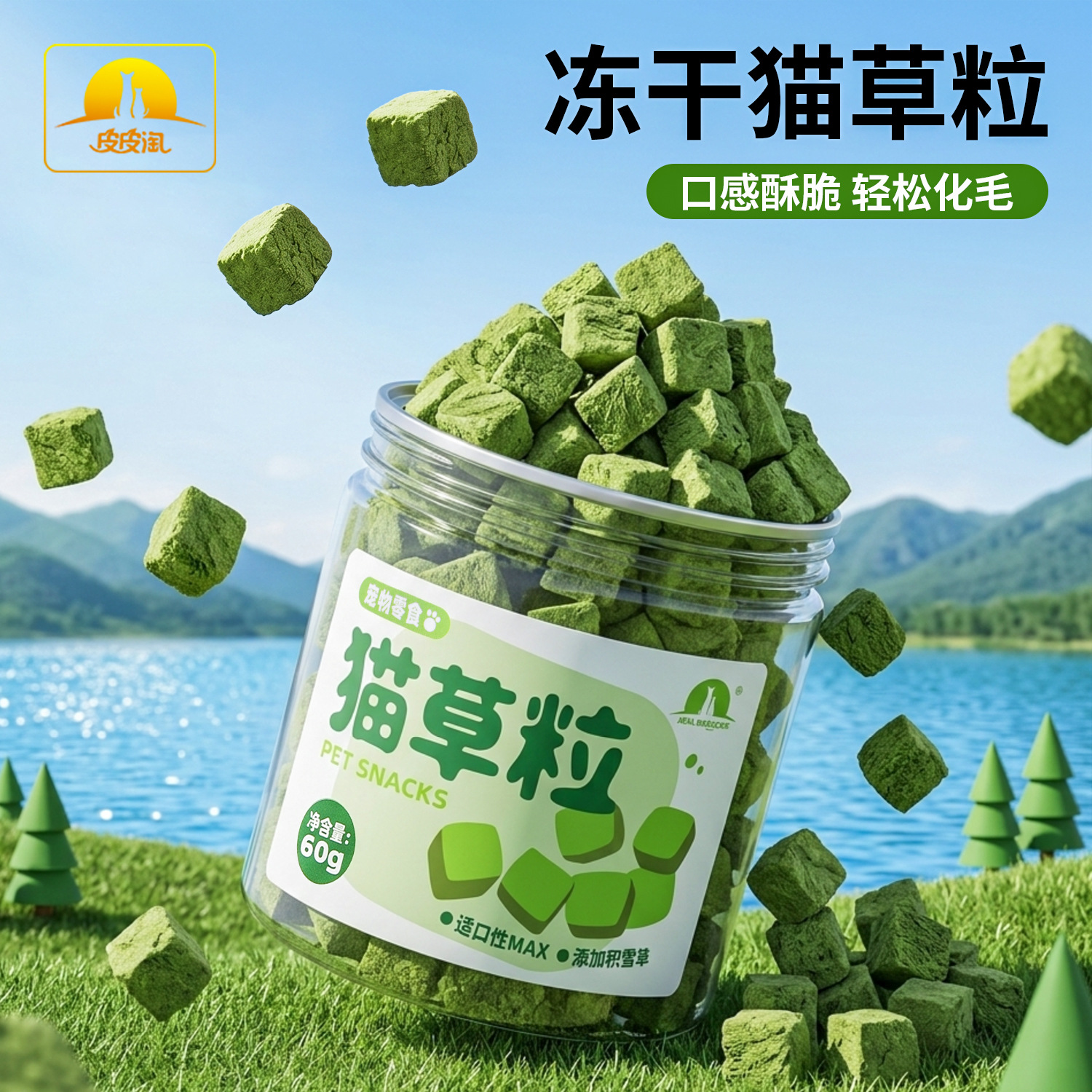 Granos de hierba para gatos Bolas de pelo liofilizadas Galletas de menta para gatos Dientes molares Limpiadores Aperitivos para gatos Aperitivos para mascotas al por mayor