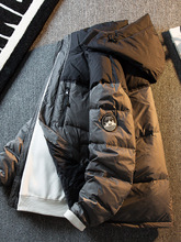 2025冬季新款男士两用可拆卸连帽拼色羽绒服防风蓬松鸭绒保暖外套