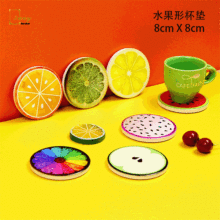 跨境创意精致水果形杯垫 家用摆饰陶瓷桌垫 保温吸水软木餐桌垫
