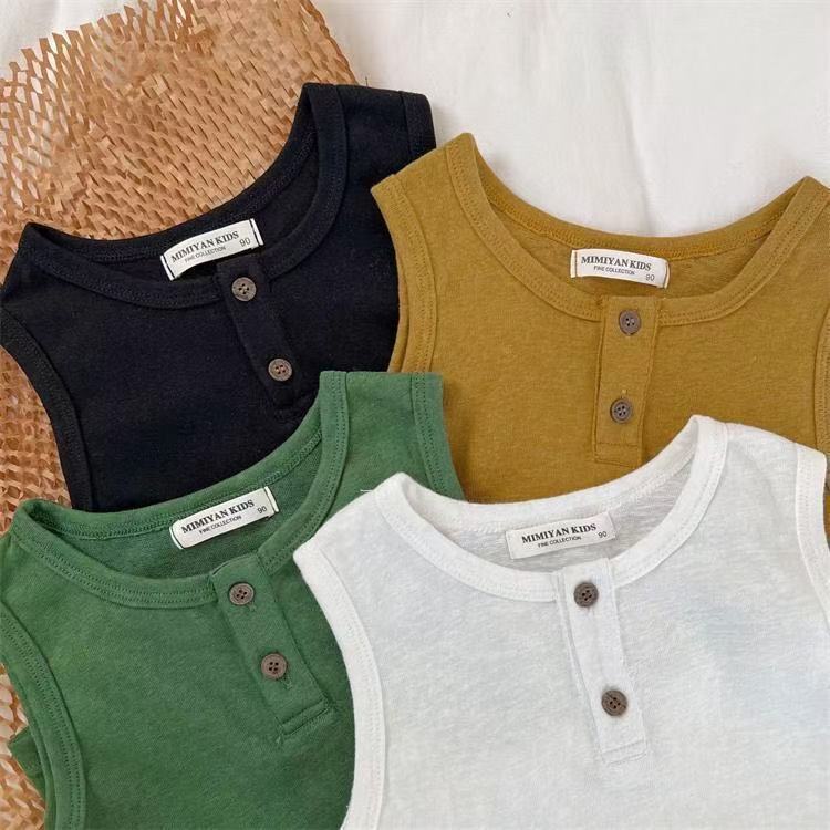 Children's Thin Vest 2025 Summer New Product for Boys and Girls Pure Color Knitted Button Vest Baby Sleeveless Shirt Versatile