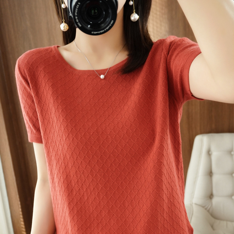 100% Pure Cotton Knitted Short-Sleeved Women's Summer New Fashion Versatile Thin T-Shirt Casual Loose Half-Sleeved Thin Top 100% Pure Cotton Knitted Short-Sleeved Women's Summer New Fashion Versatile Thin T-Shirt Casual Loose Half-Sleeved Thin Top
