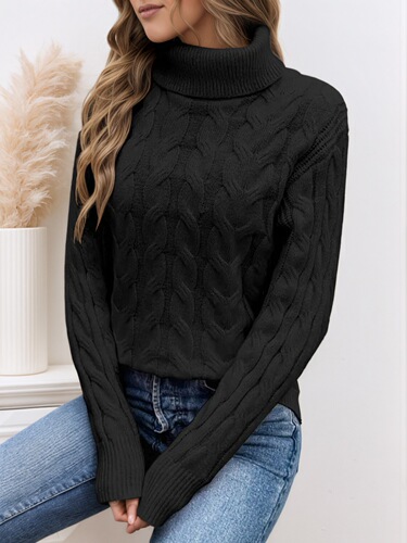 Women's Thick Knit Sweater, Long Sleeve, High Collar, Pure Color, Crochet, Loose and Slimming, Warm and Cozy Pullover