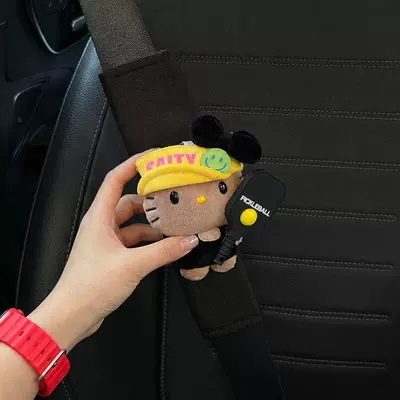 Seat belt shoulder pad — Couple Set for Women - yellow-cap-black-pickleball-black-beanie-eyes-kt-standard