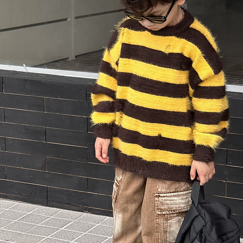 Children's demi-season knitted sweater for boys, Korean style, round collar, autumn